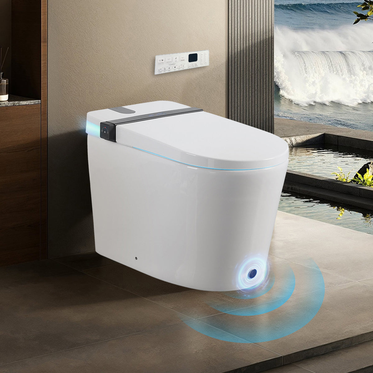 Rainlex Smart Bidet Toilet with Foam Shield, Radar Sensor Auto Lid, Heated Seat, Warm Water Wash, Dryer, Foot Sensor & Remote Control(T65)