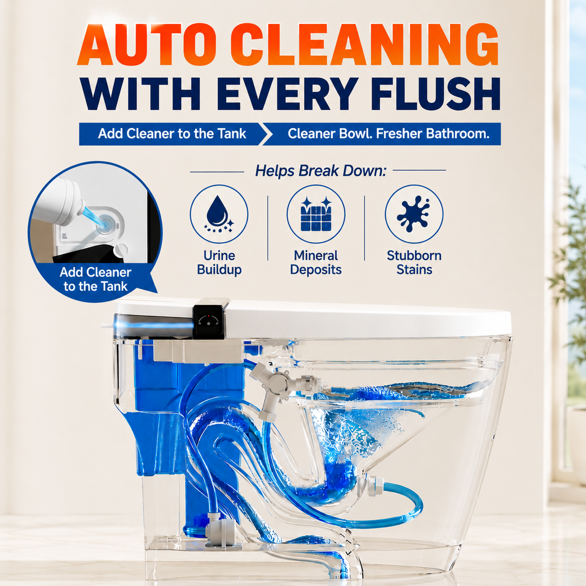 Rainlex Smart Bidet Toilet with Built-in Booster Tank, Radar Sensor Auto Lid, Heated Seat, Foam Shield, Warm Water Wash, Dryer & Side Knob Control(T66)