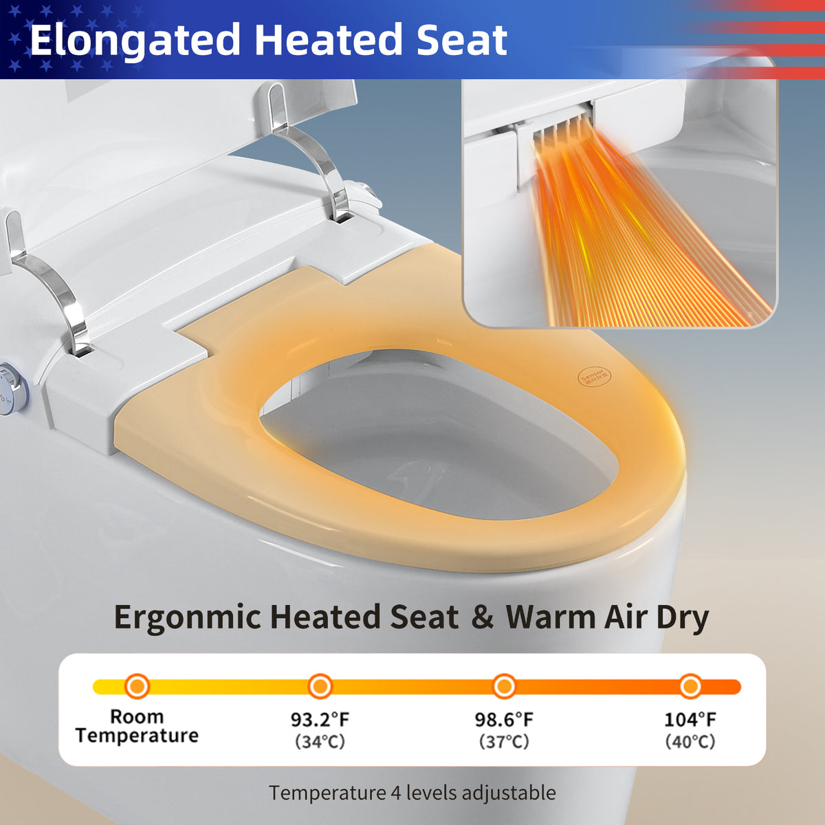 Rainlex Tankless Smart Bidet Toilet with Auto Open Lid, Heated Seat, Bubble Wash, Warm Water Wash, Dryer, Foot Sensor & Side Knob Control(T67)