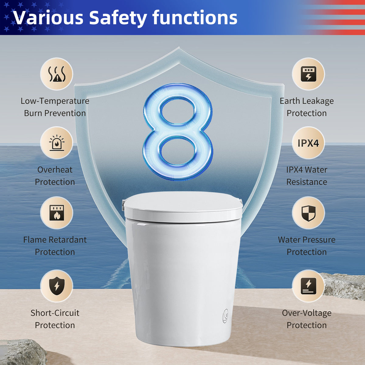 Rainlex Tankless Smart Bidet Toilet with Auto Open Lid, Heated Seat, Bubble Wash, Warm Water Wash, Dryer, Foot Sensor & Side Knob Control(T67)
