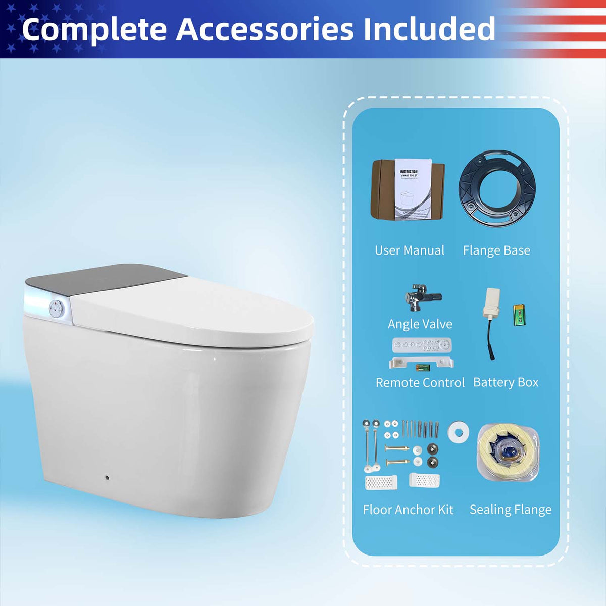 Rainlex Smart Bidet Toilet with Built-in Booster Tank, Radar Sensor Auto Lid, Heated Seat, Warm Water Wash, Dryer, Self-Cleaning Nozzle & Remote Control(T68)