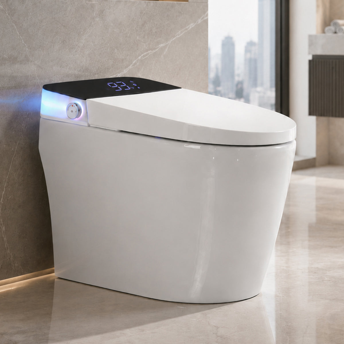 Rainlex ADA Smart Bidet Toilet with Built-in Booster Tank, Radar Sensor Auto Lid, Heated Seat, Warm Water Wash, Dryer, Foot Sensor & Remote Control(T69)