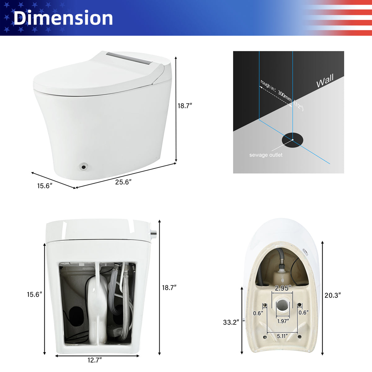 Rainlex Smart One Piece Toilet with Heated Seat, Dual Flush 1.0/1.28 GPF, Auto Flush, Foot Sensor, Night Light & Knob Control(T71)