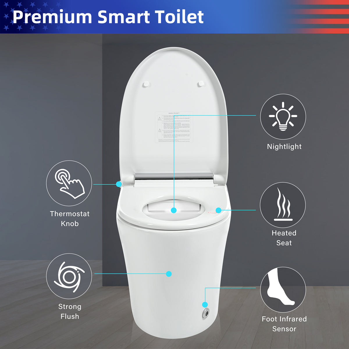 Rainlex Smart One Piece Toilet with Heated Seat, Dual Flush 1.0/1.28 GPF, Auto Flush, Foot Sensor, Night Light & Knob Control(T71)