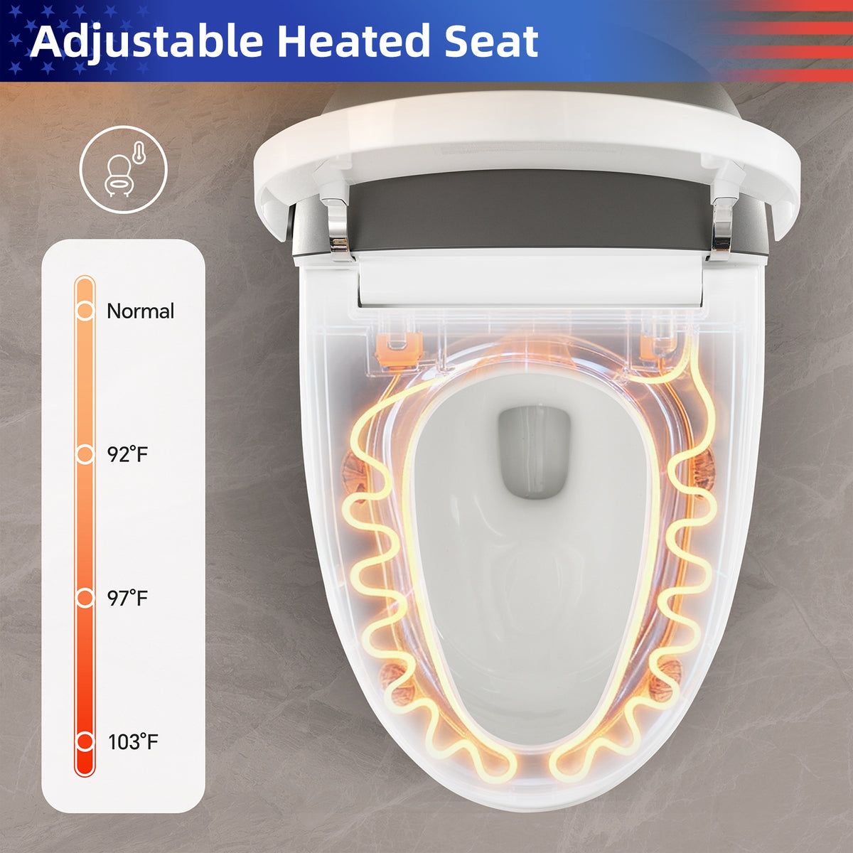 Rainlex Smart Bidet Toilet with ADA Comfort Height, Heated Seat, Dual Flush 1.0/1.28 GPF, Warm Dryer, Night Light & Remote Control(T72)