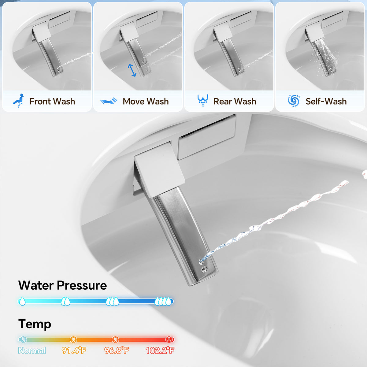 Rainlex Smart Bidet Toilet with ADA Comfort Height, Heated Seat, Dual Flush 1.0/1.28 GPF, Warm Dryer, Night Light & Remote Control(T72)