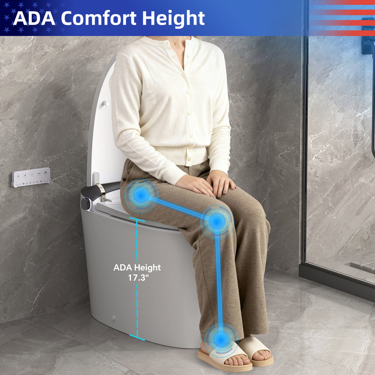 Rainlex Smart Bidet Toilet with ADA Comfort Height, Heated Seat, Dual Flush 1.0/1.28 GPF, Warm Dryer, Night Light & Remote Control(T72)