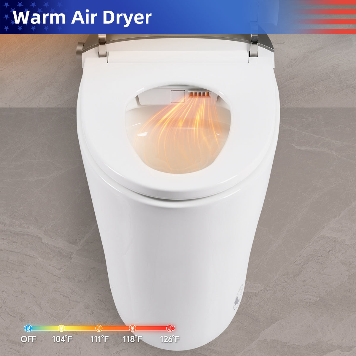 Rainlex Smart Bidet Toilet with ADA Comfort Height, Heated Seat, Dual Flush 1.0/1.28 GPF, Warm Dryer, Night Light & Remote Control(T72)