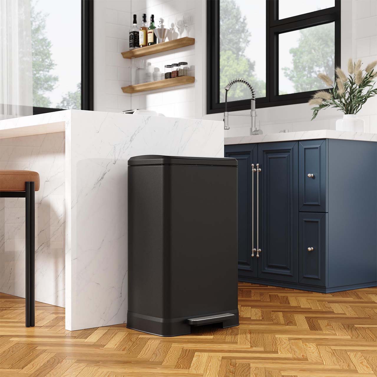 14.5 Gal. Stainless Steel Step Trash Can with Soft-Close Lid, Removable Inner Bucket, Detachable Wheels and Odor Control Slot,RX-TB01-14