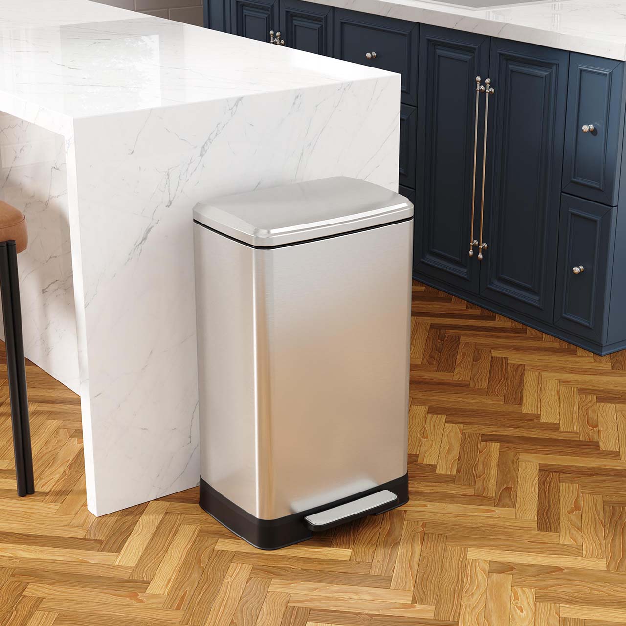 17 Gal. Stainless Steel Step Trash Can with Soft-Close Lid, Removable Inner Bucket, Detachable Wheels and Odor Control Slot RX-TB01-17