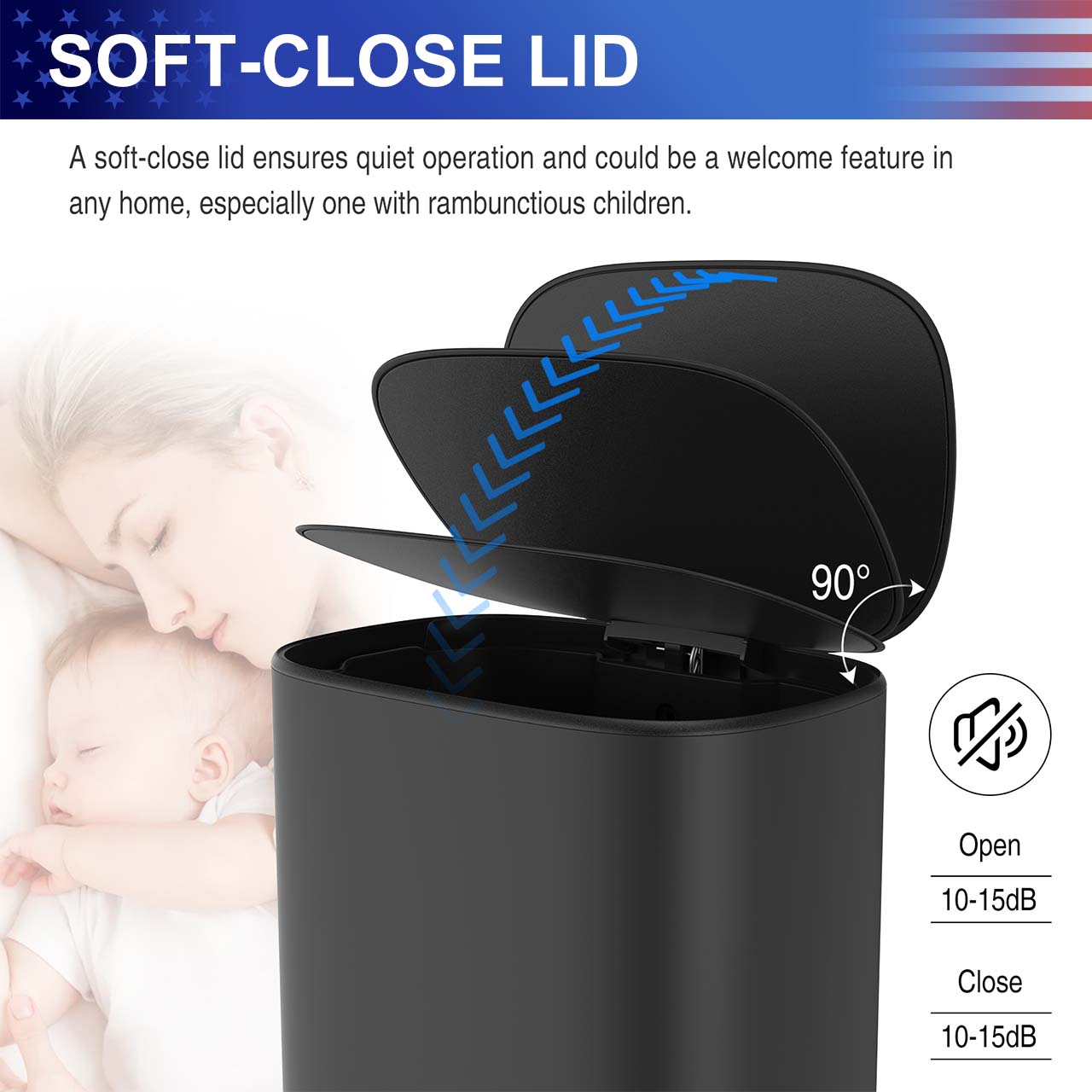 13 Gal. / 50 L Stainless Steel Step Trash Can with Soft-Close Stay-Open Lid and Removable Inner Bucket,RX-TB03-13