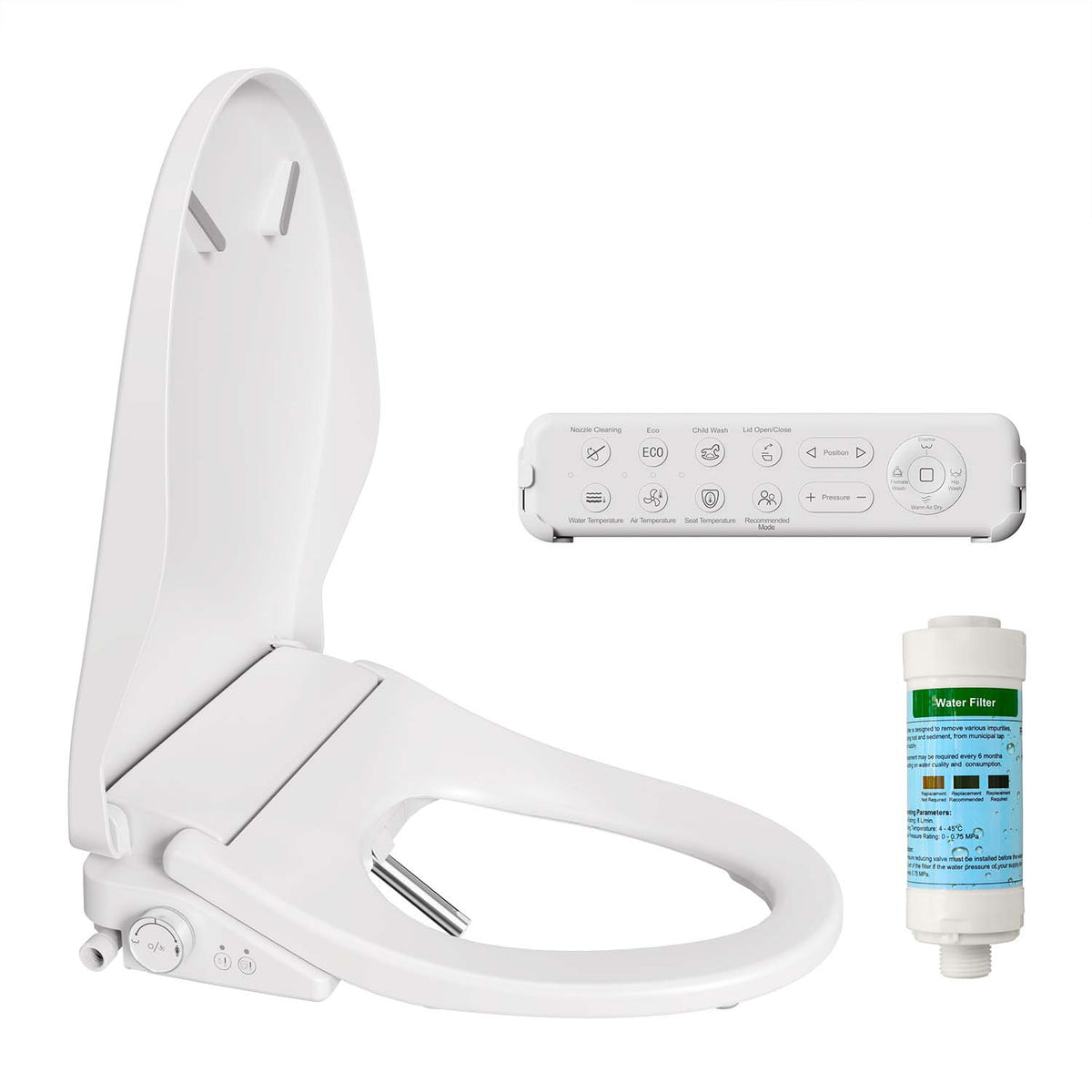 Rainlex Smart Bidet Toilet Seat with Auto Lid Opening, Heated Seat, Warm Water Wash & Remote Control