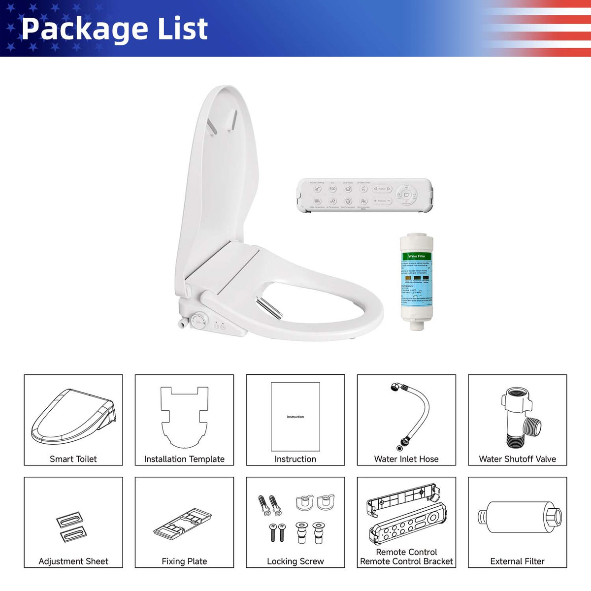 Rainlex Smart Bidet Toilet Seat with Heated Seat, Instant Warm Water Wash, Warm Air Dryer & Remote Control