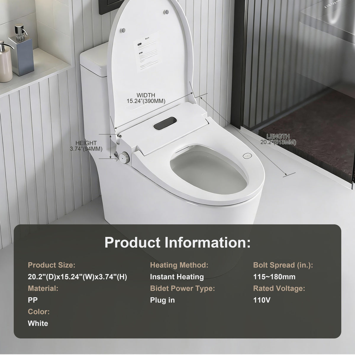 Smart Bidet Toilet Seat with Heated Seat, Adjustable Water Temperature & Pressure, Self-Cleaning Nozzle