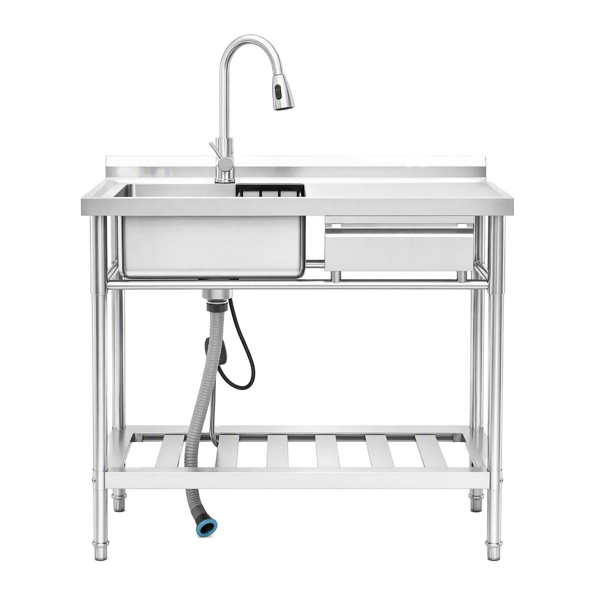RAINLEX 39" Freestanding Commercial Kitchen Sink with Pull-Out Faucet in Stainless Steel