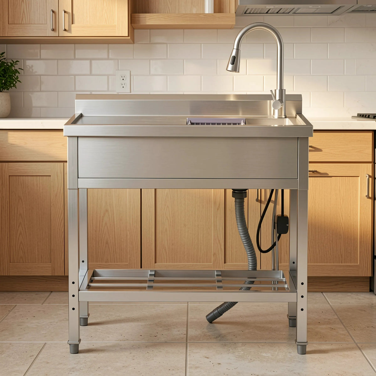 RAINLEX 39" Freestanding Utility Sink with Pull-Out Faucet in Stainless Steel
