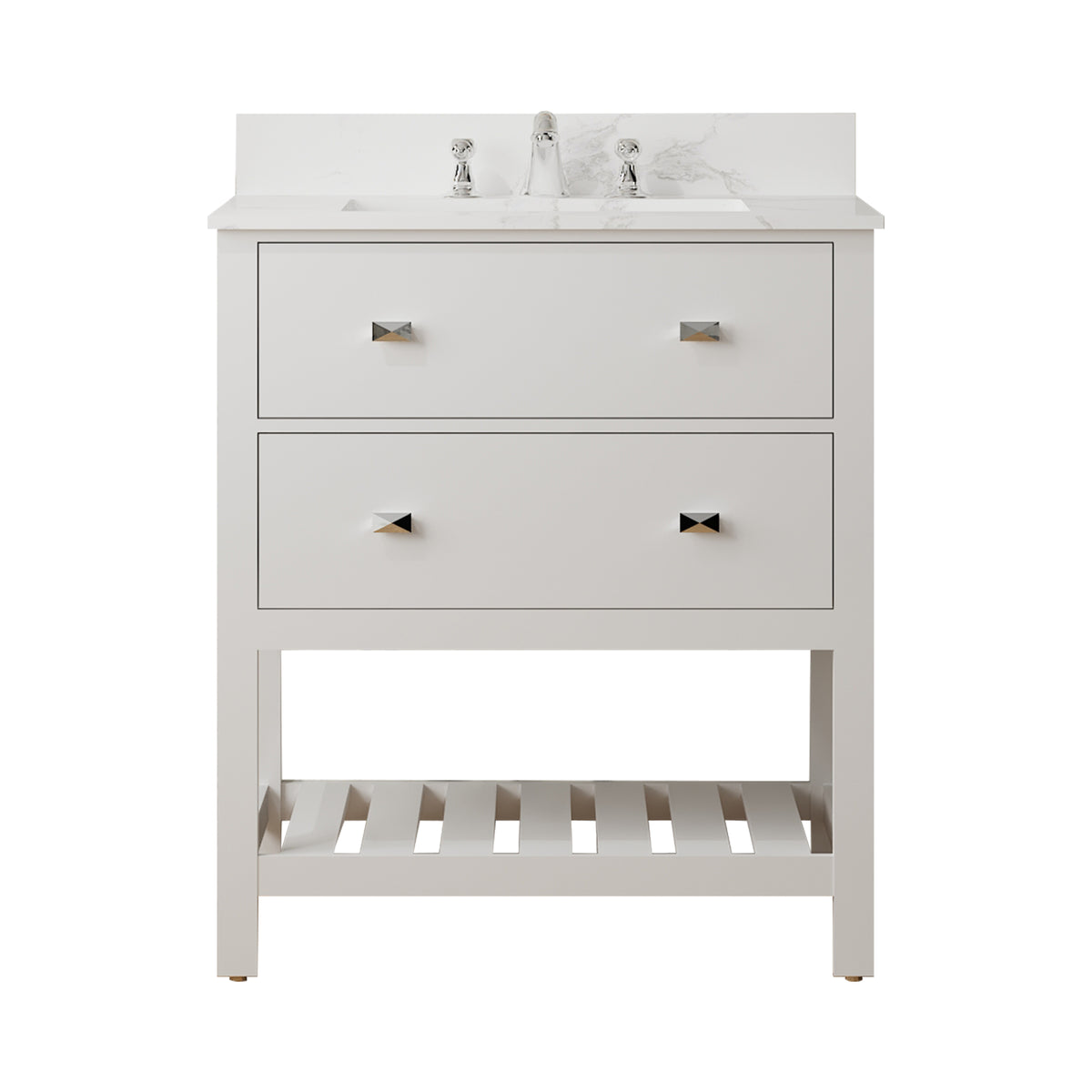 RAINLEX 30 in. Freestanding Bathroom Vanity with Natural Marble Top (V01)