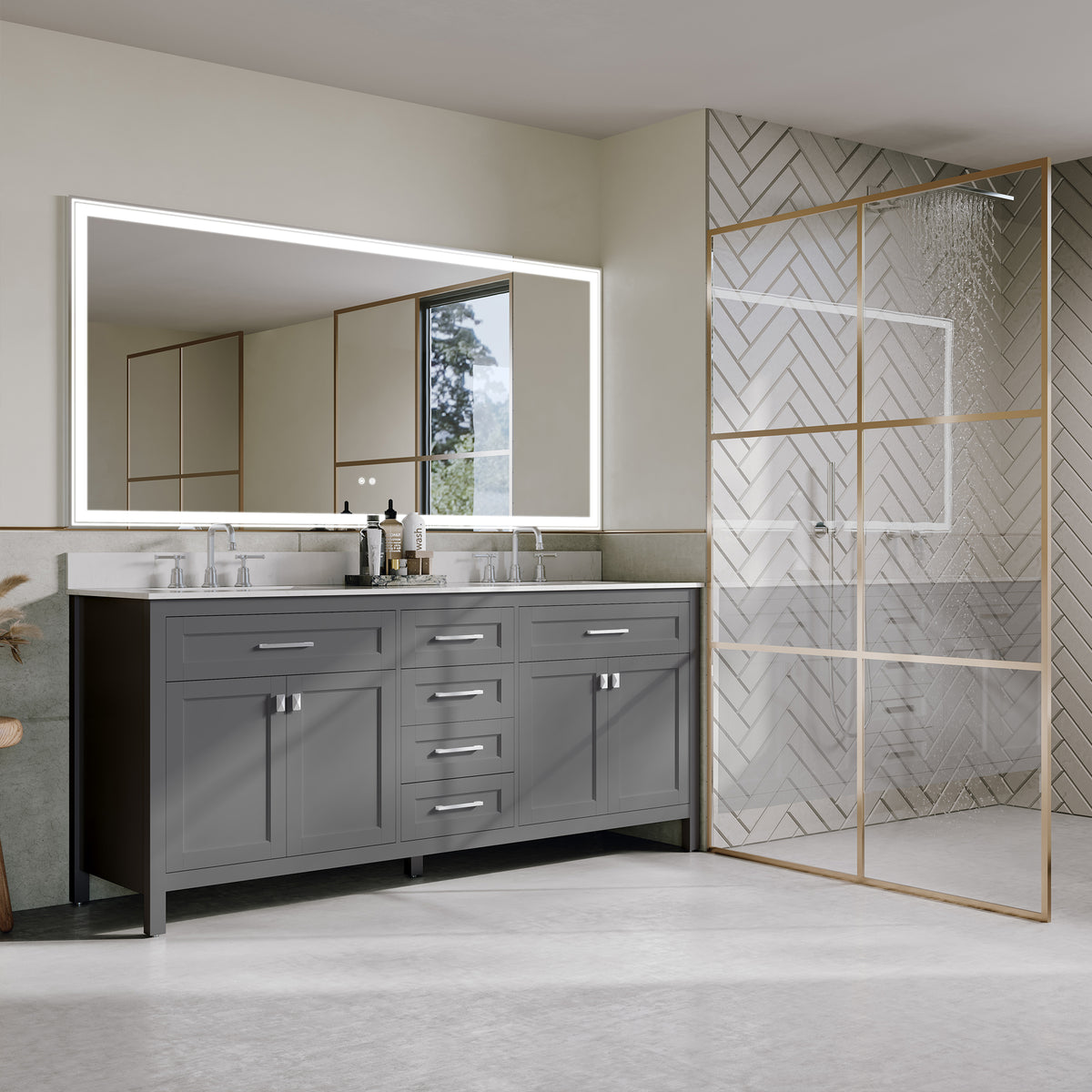 RAINLEX 72 in. Freestanding Bathroom Vanity with Natural Marble Top
