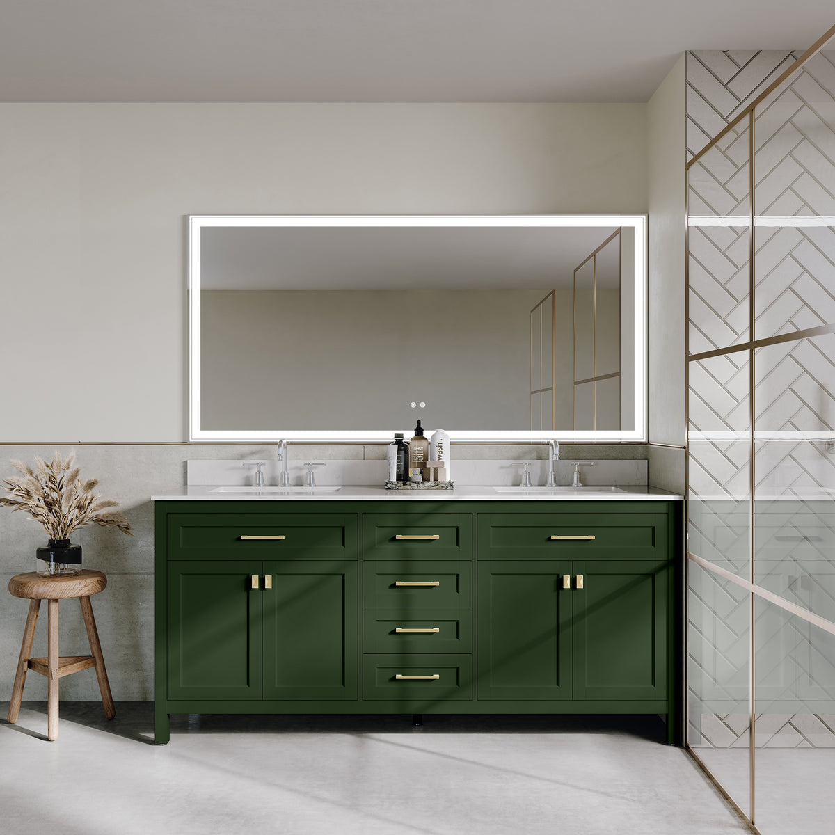 RAINLEX 72 in. Freestanding Bathroom Vanity with Natural Marble Top