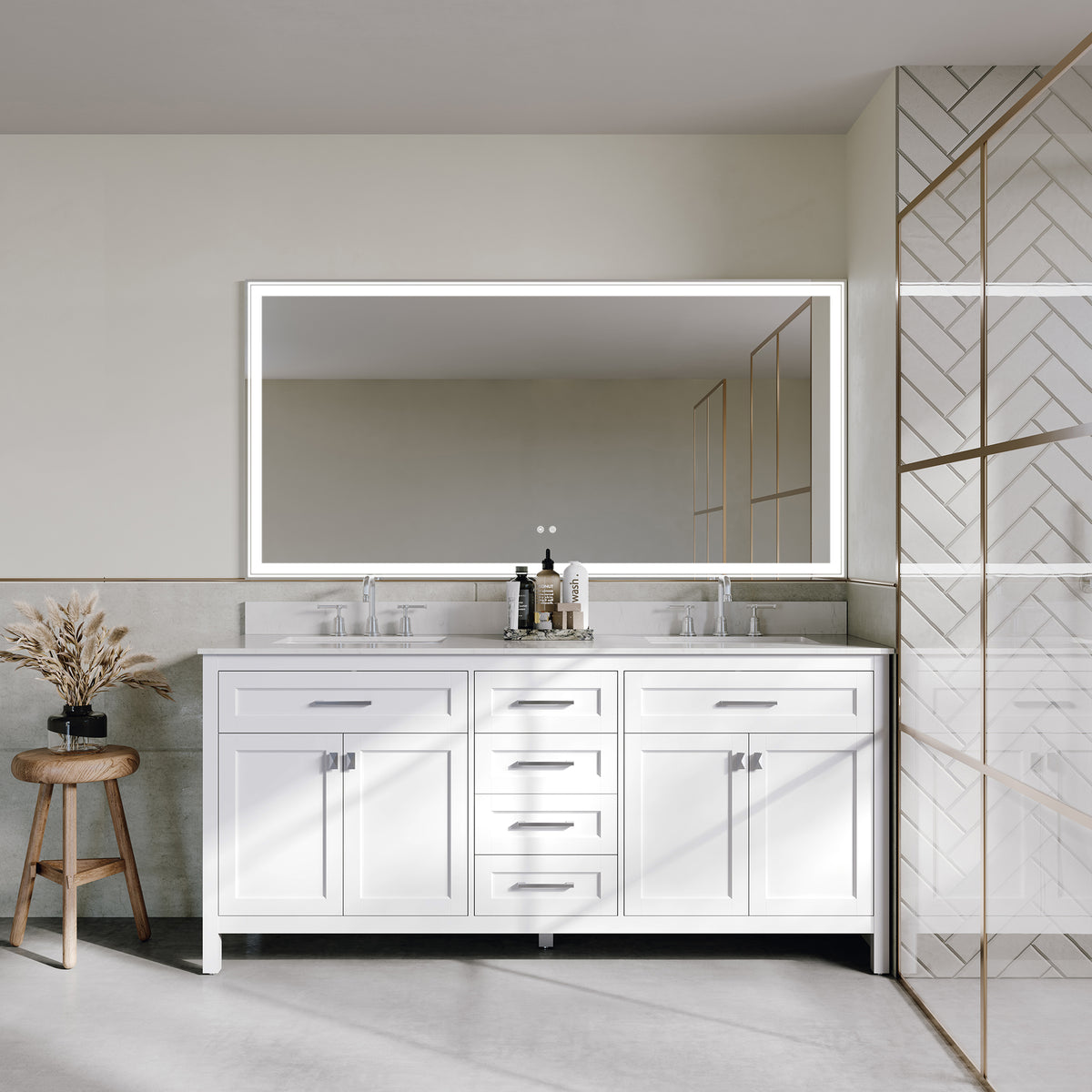 RAINLEX 72 in. Freestanding Bathroom Vanity with Natural Marble Top