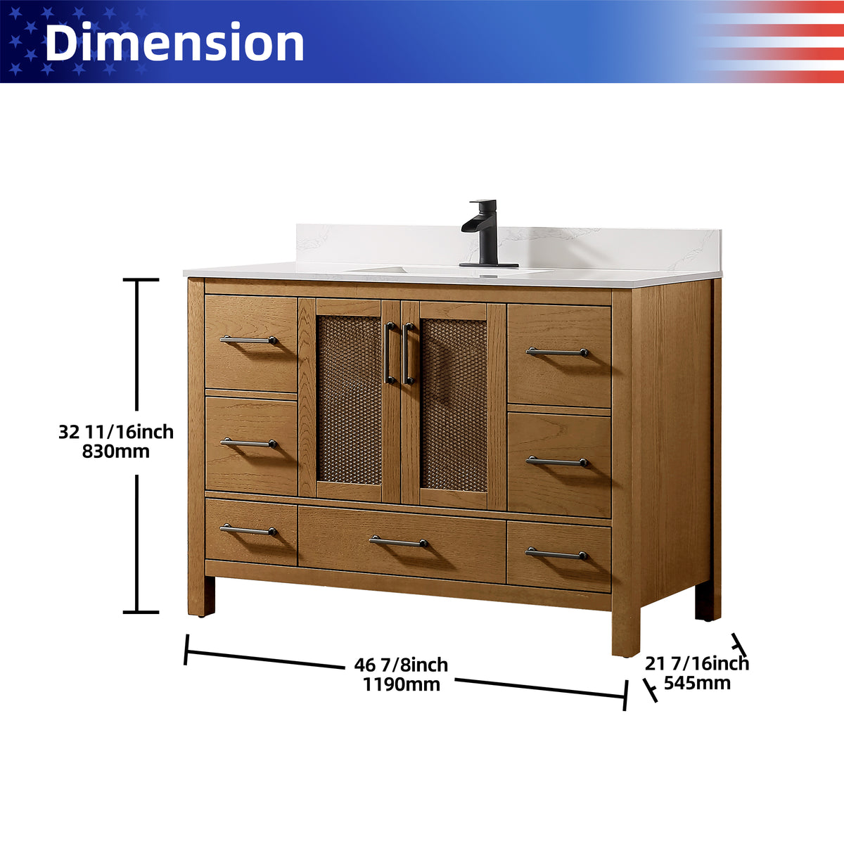 RAINLEX Freestanding Single Bathroom Vanity with Quartz Top