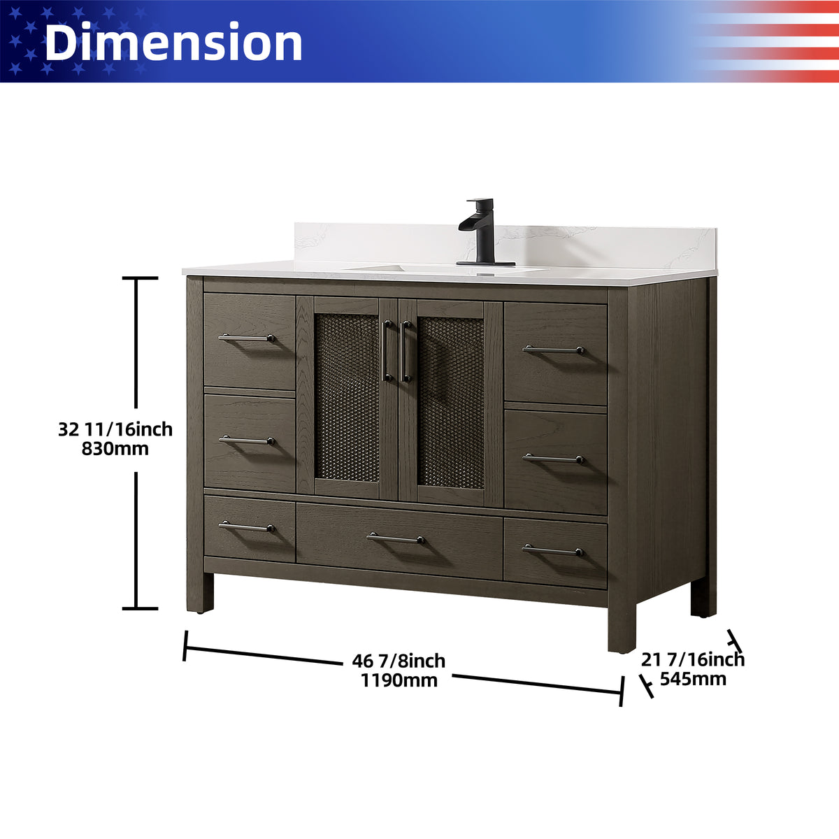 RAINLEX Freestanding Single Bathroom Vanity with Quartz Top