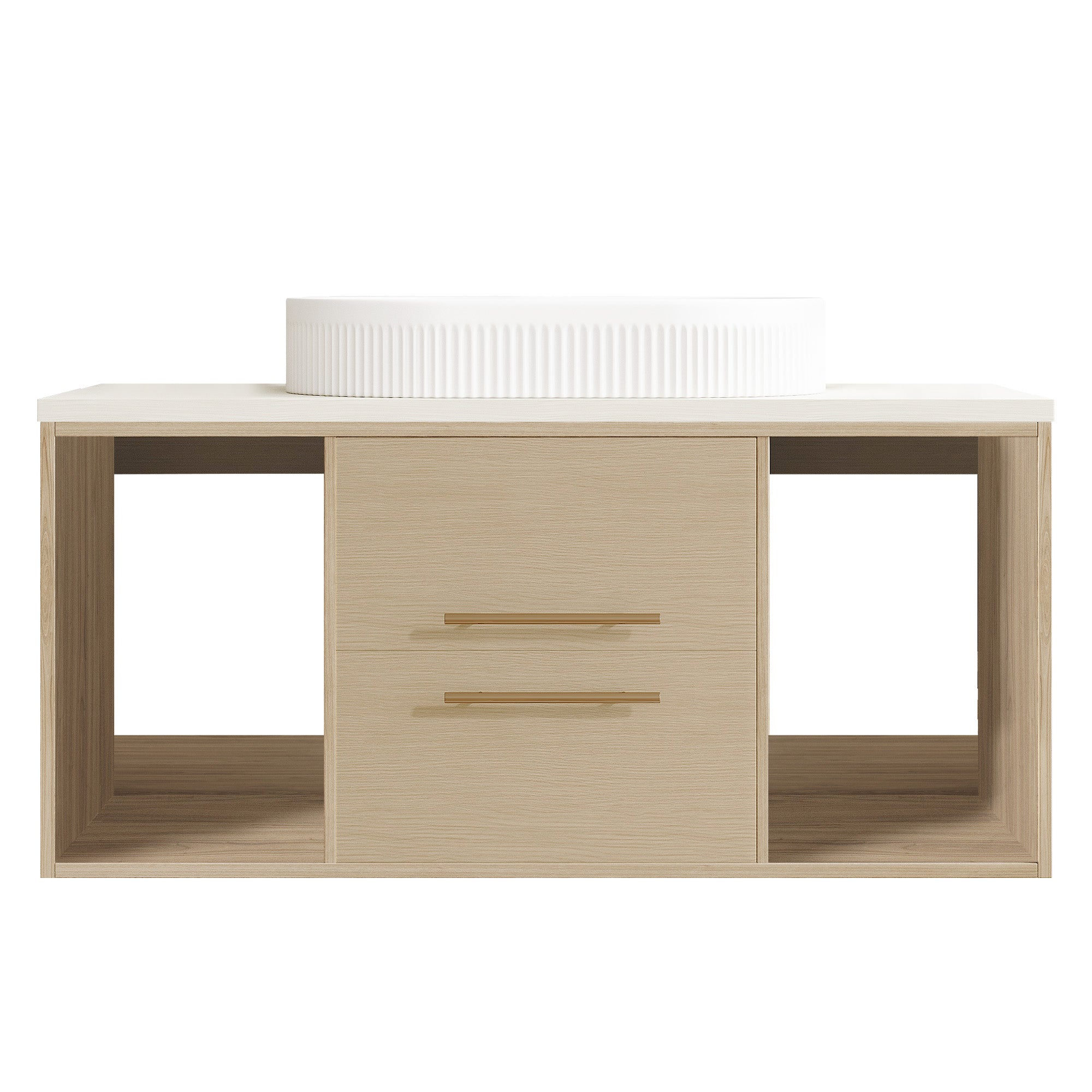 39.3" Wall-Mount Floating Bathroom Vanity with Oval Ceramic Sink
