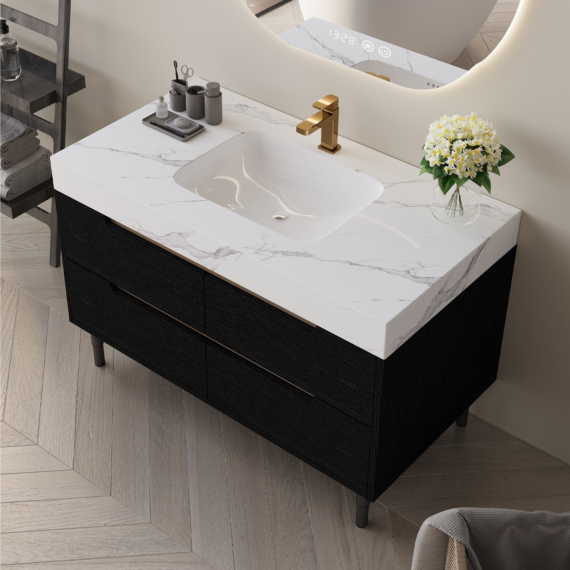 35.4" Freestanding/Wall-Mount Bathroom Vanity with Sintered Stone Top
