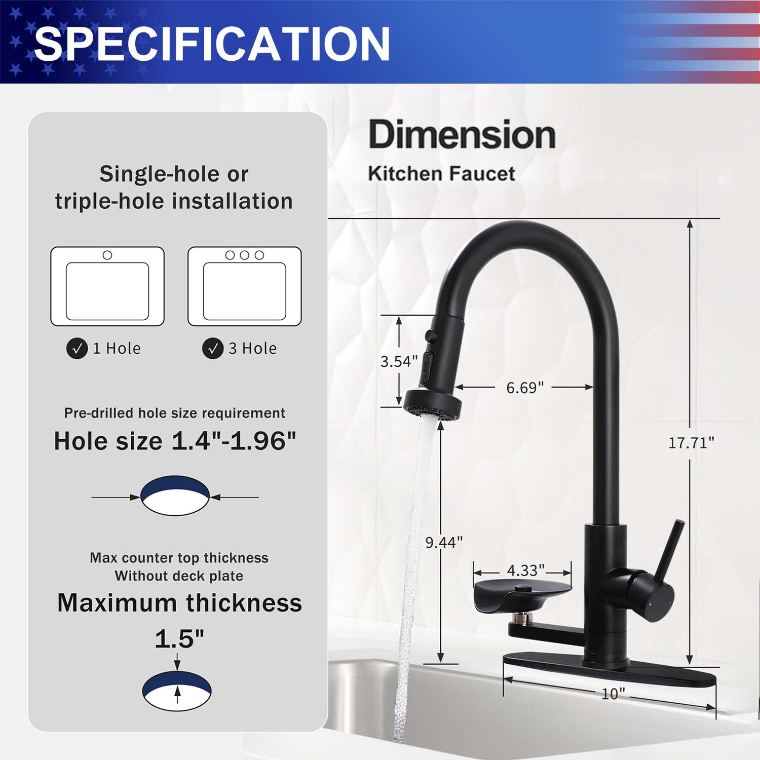 3-in-1 Kitchen Faucet with Pull-Down Sprayer, Press-Type Glass Rinser, 3 Spray Modes and High-Arc Spout