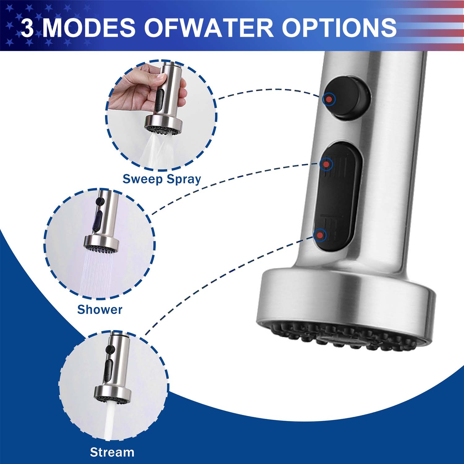 3-in-1 Kitchen Faucet with Pull-Down Sprayer, Press-Type Glass Rinser, 3 Spray Modes and High-Arc Spout
