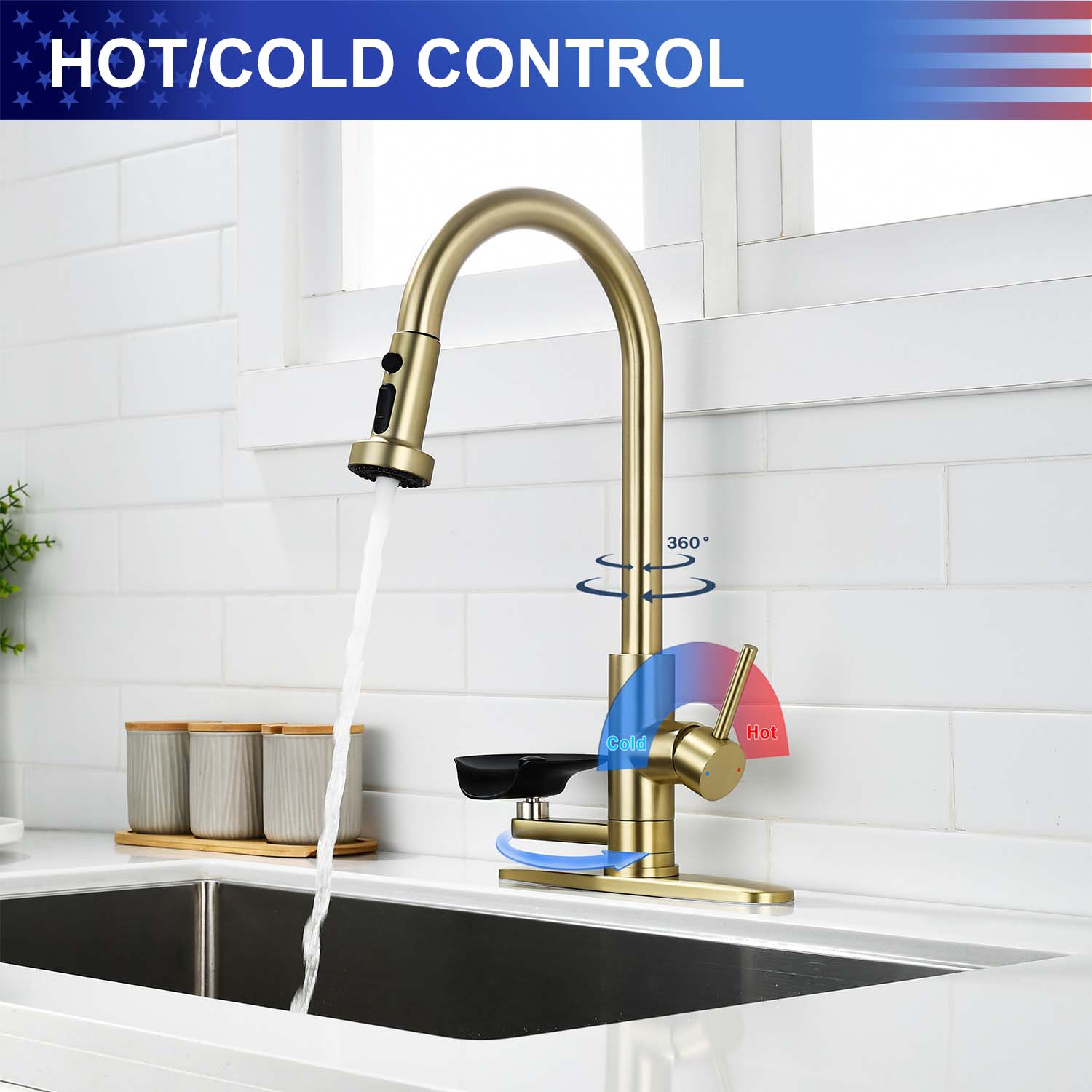 3-in-1 Kitchen Faucet with Pull-Down Sprayer, Press-Type Glass Rinser, 3 Spray Modes and High-Arc Spout