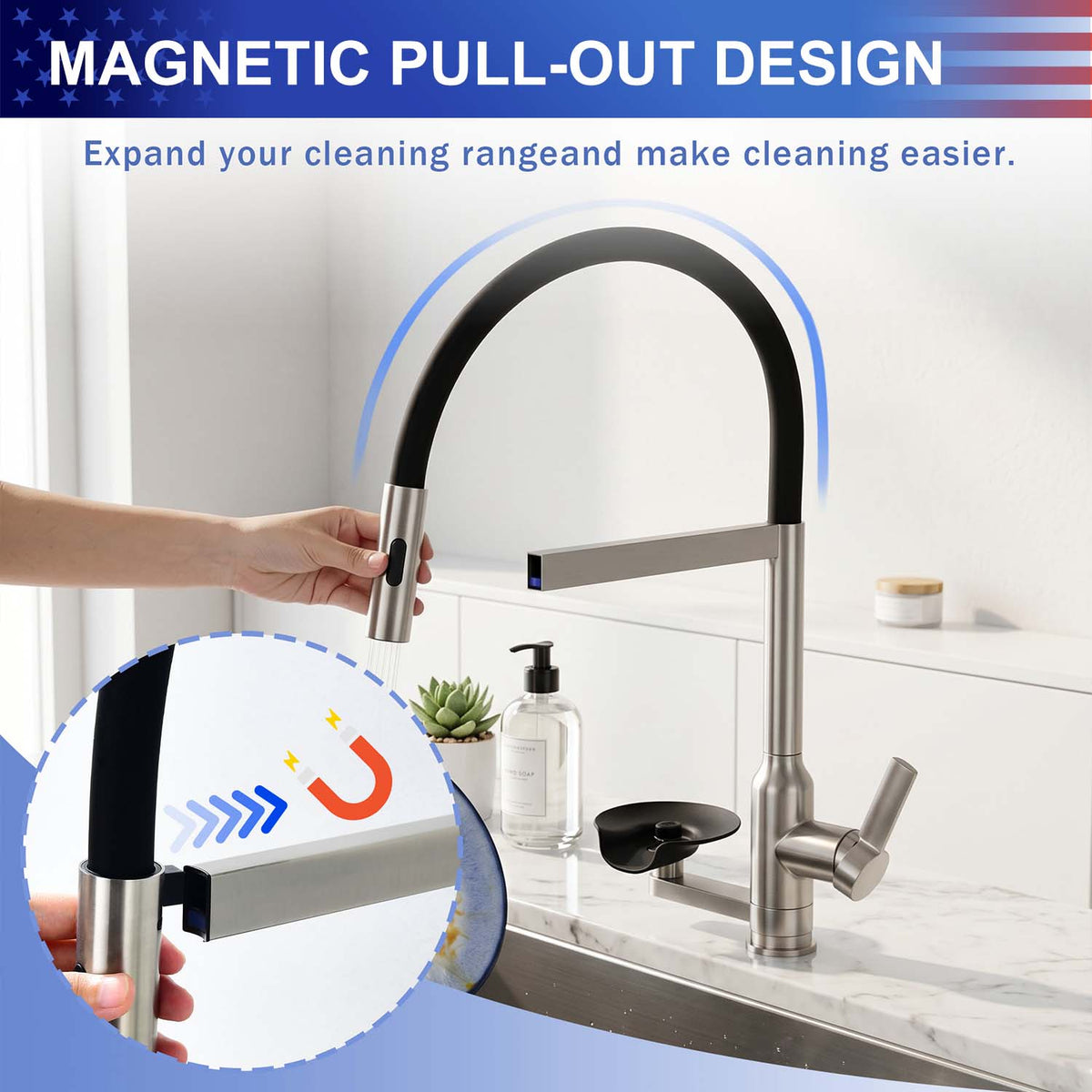 RAINLEX Brushed Nickel Kitchen Faucet with Magnetic Pull-Down Sprayer, 2 Spray Modes