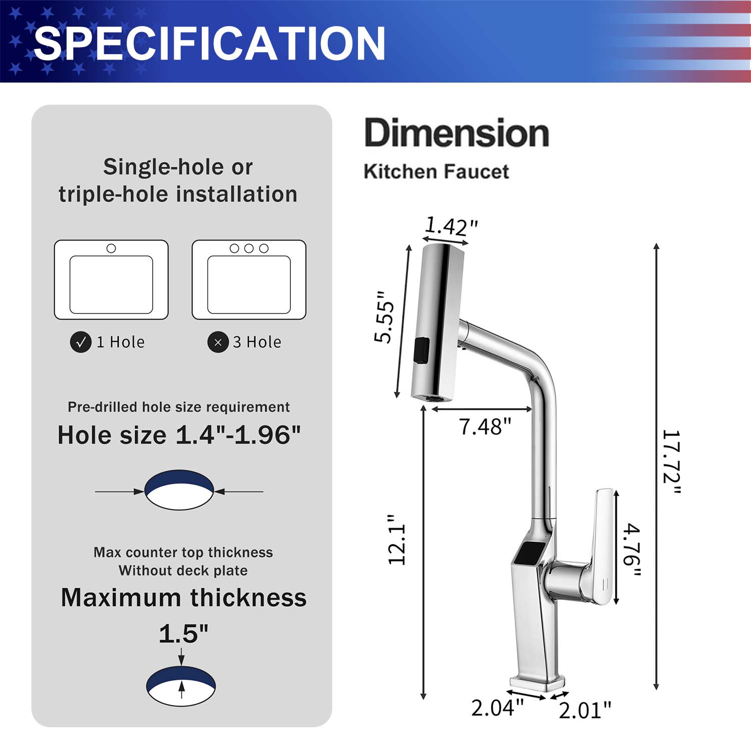 Touchless Kitchen Faucet with LED Temperature Display, Motion Sensor, 3-Function Pull-Out Sprayer and 360° Swivel Spout