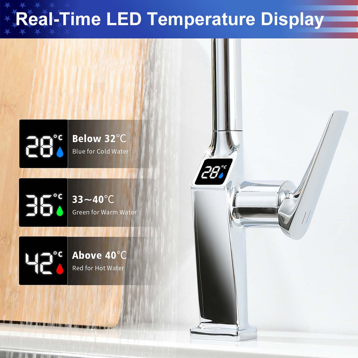 Touchless Kitchen Faucet with LED Temperature Display, Motion Sensor, 3-Function Pull-Out Sprayer and 360° Swivel Spout