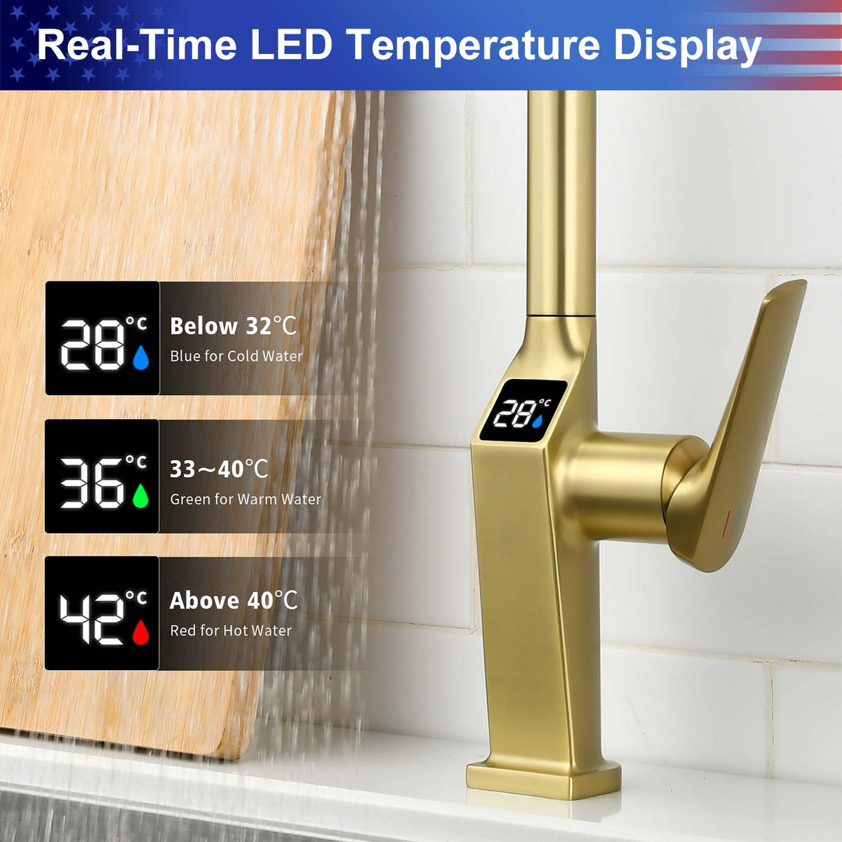 Touchless Kitchen Faucet with LED Temperature Display, Motion Sensor, 3-Function Pull-Out Sprayer and 360° Swivel Spout