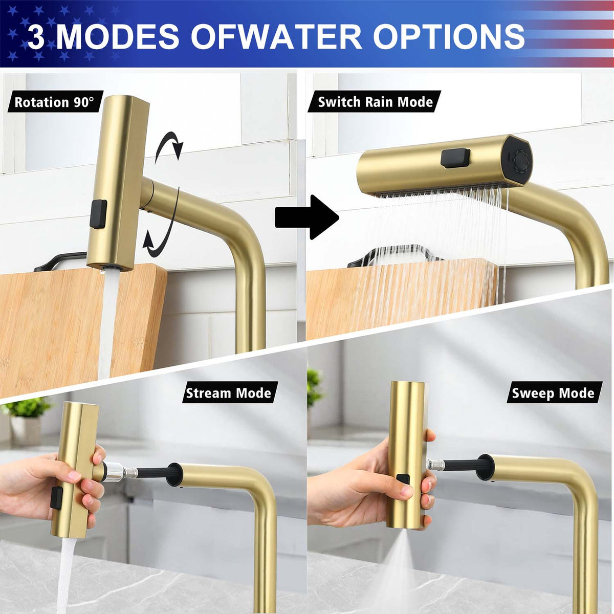 Touchless Kitchen Faucet with LED Temperature Display, Motion Sensor, 3-Function Pull-Out Sprayer and 360° Swivel Spout