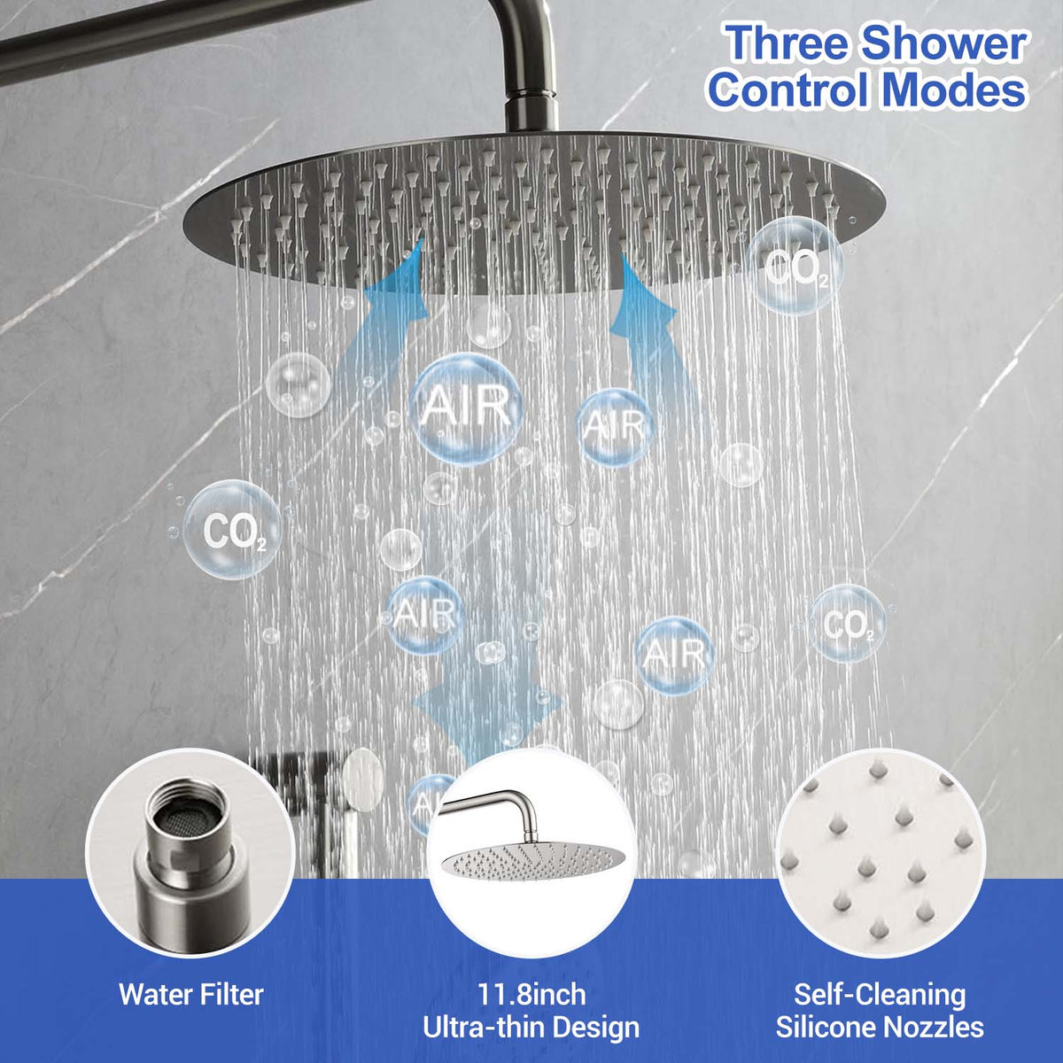 RAINLEX Wall-Mounted Rain Shower System with Pressure-Balancing Valve, Hand Shower, Slide Bar