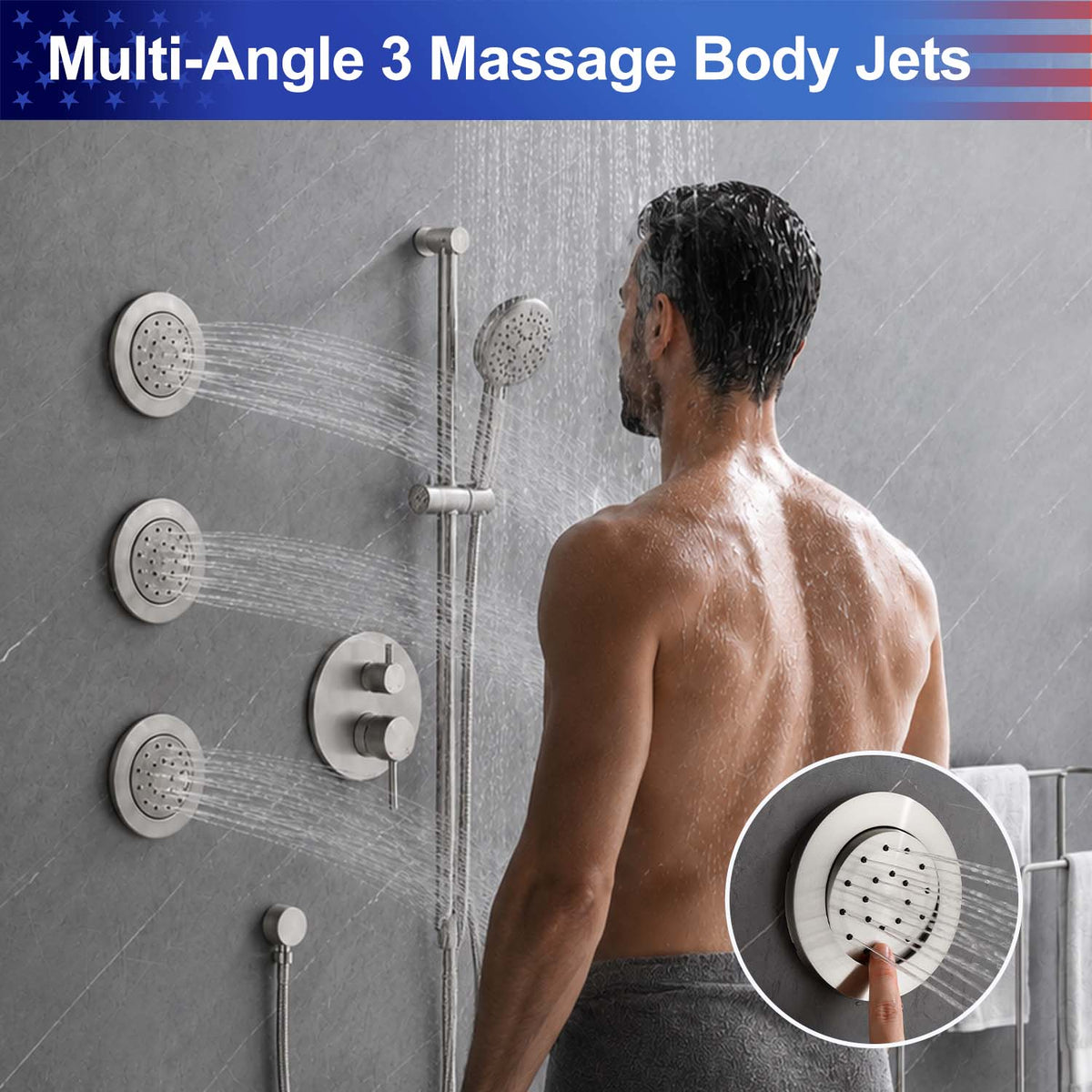 RAINLEX Wall-Mounted Rain Shower System with Pressure-Balancing Valve, Hand Shower, Slide Bar