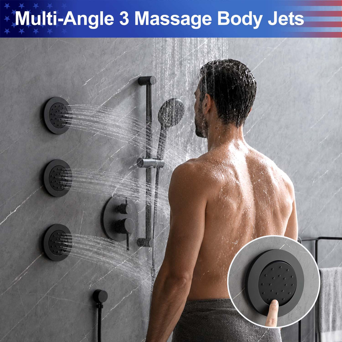 RAINLEX Wall-Mounted Rain Shower System with Pressure-Balancing Valve, Hand Shower, Slide Bar