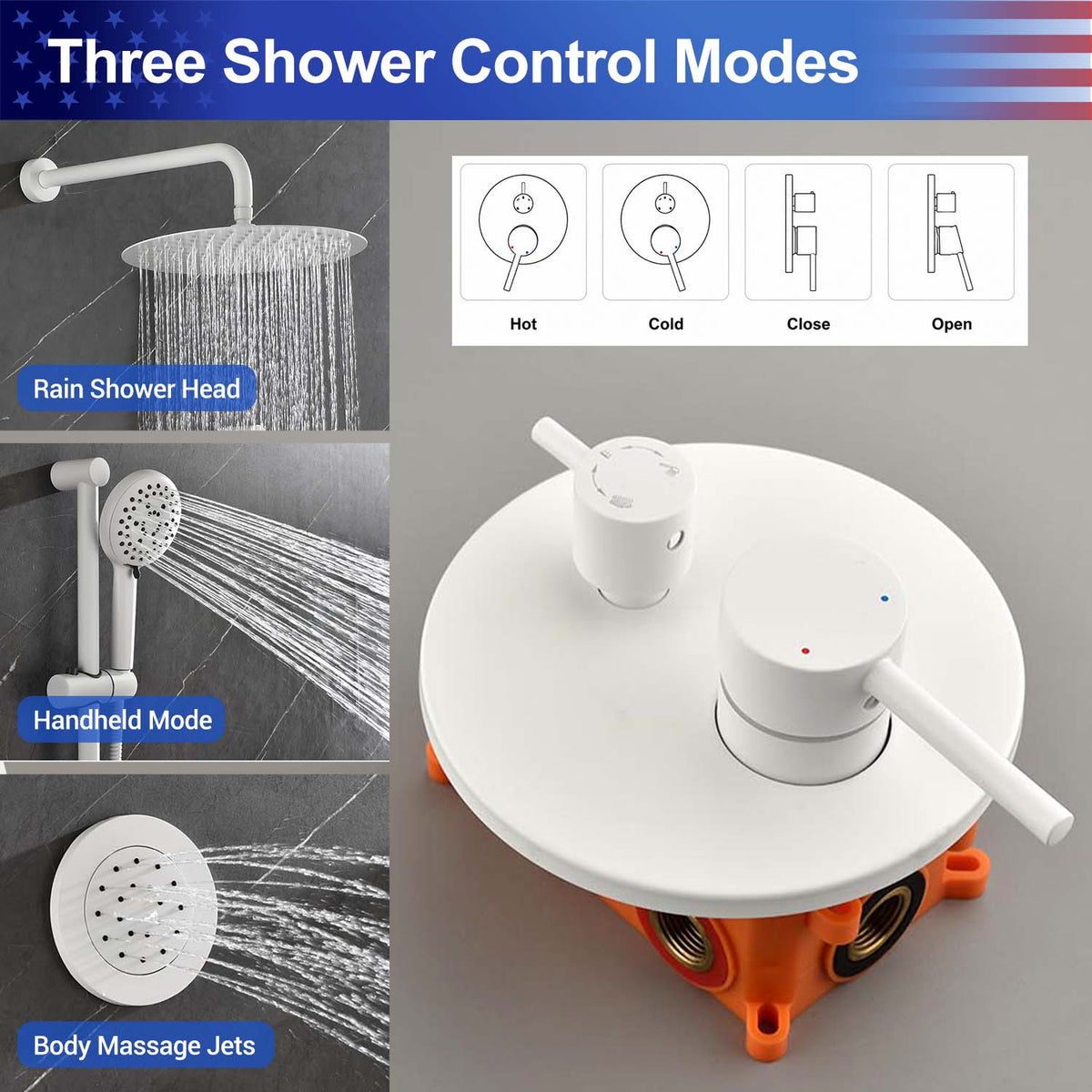 RAINLEX Wall-Mounted Rain Shower System with Pressure-Balancing Valve, Hand Shower, Slide Bar
