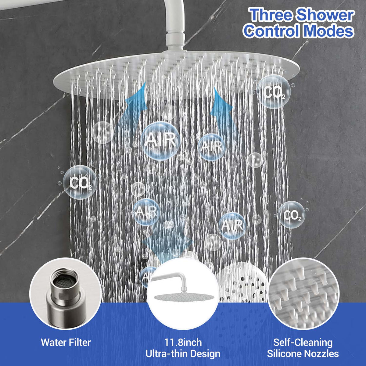 RAINLEX Wall-Mounted Rain Shower System with Pressure-Balancing Valve, Hand Shower, Slide Bar