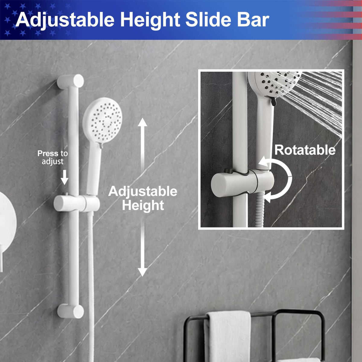 RAINLEX Wall-Mounted Rain Shower System with Pressure-Balancing Valve, Hand Shower, Slide Bar