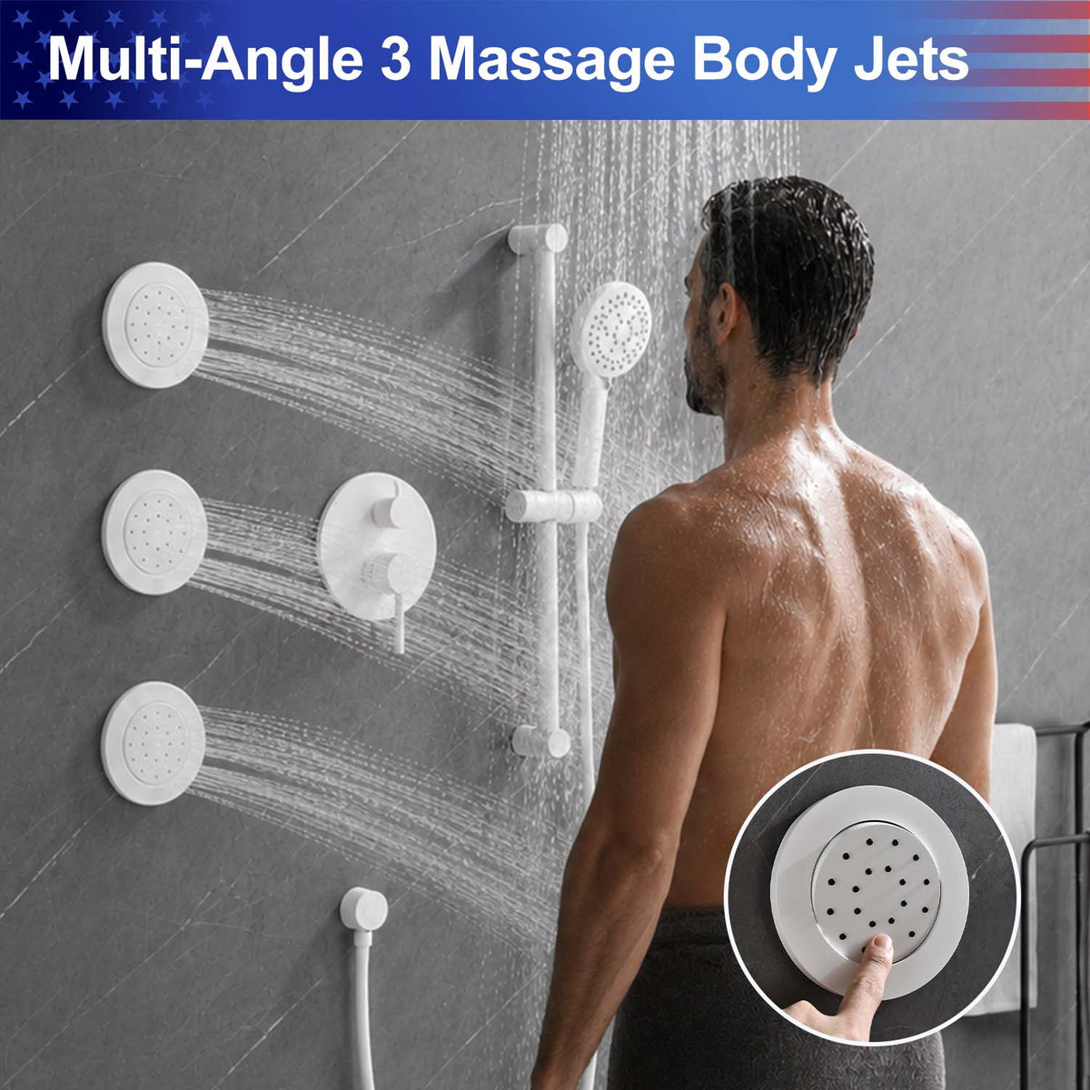 RAINLEX Wall-Mounted Rain Shower System with Pressure-Balancing Valve, Hand Shower, Slide Bar