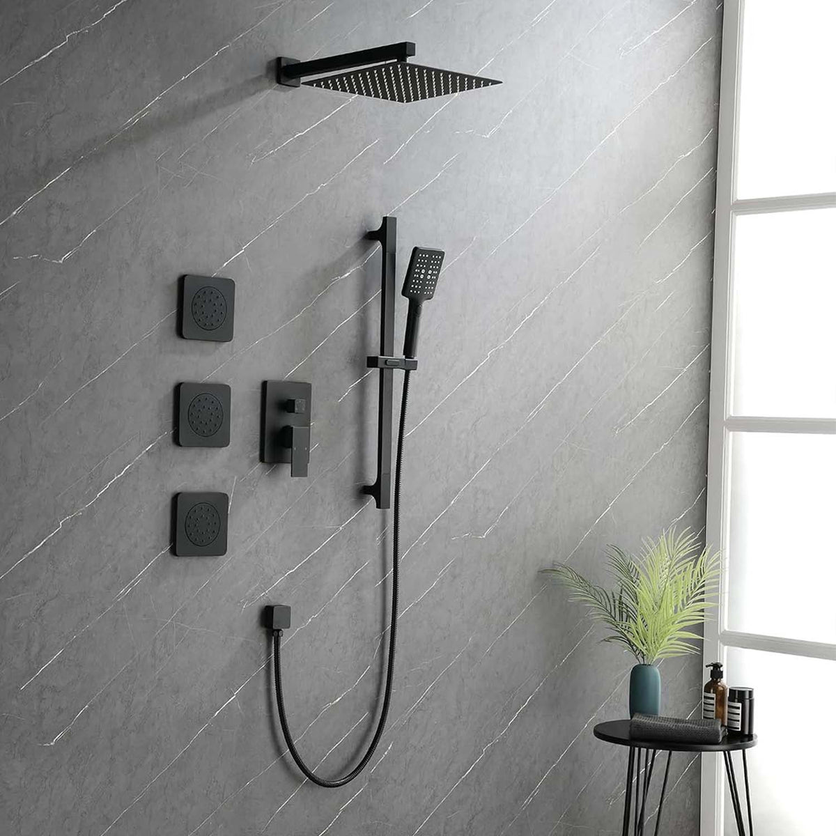 RAINLEX Wall-Mounted Rain Shower System with SUS304 Shower Head, Hand Shower, Slide Bar