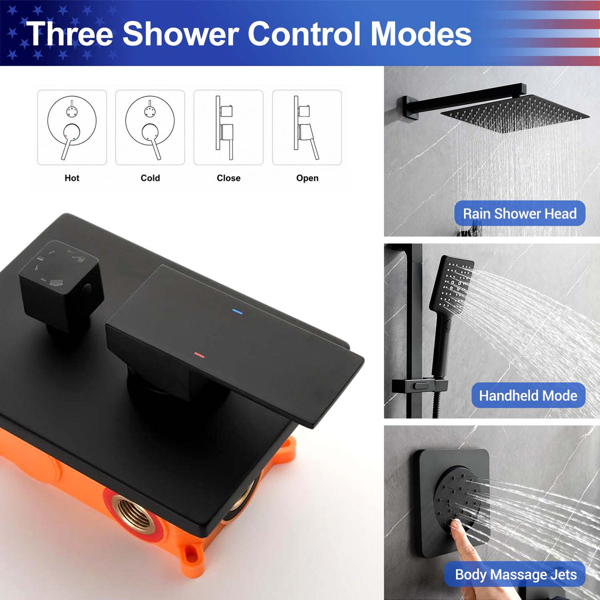 RAINLEX Wall-Mounted Rain Shower System with SUS304 Shower Head, Hand Shower, Slide Bar