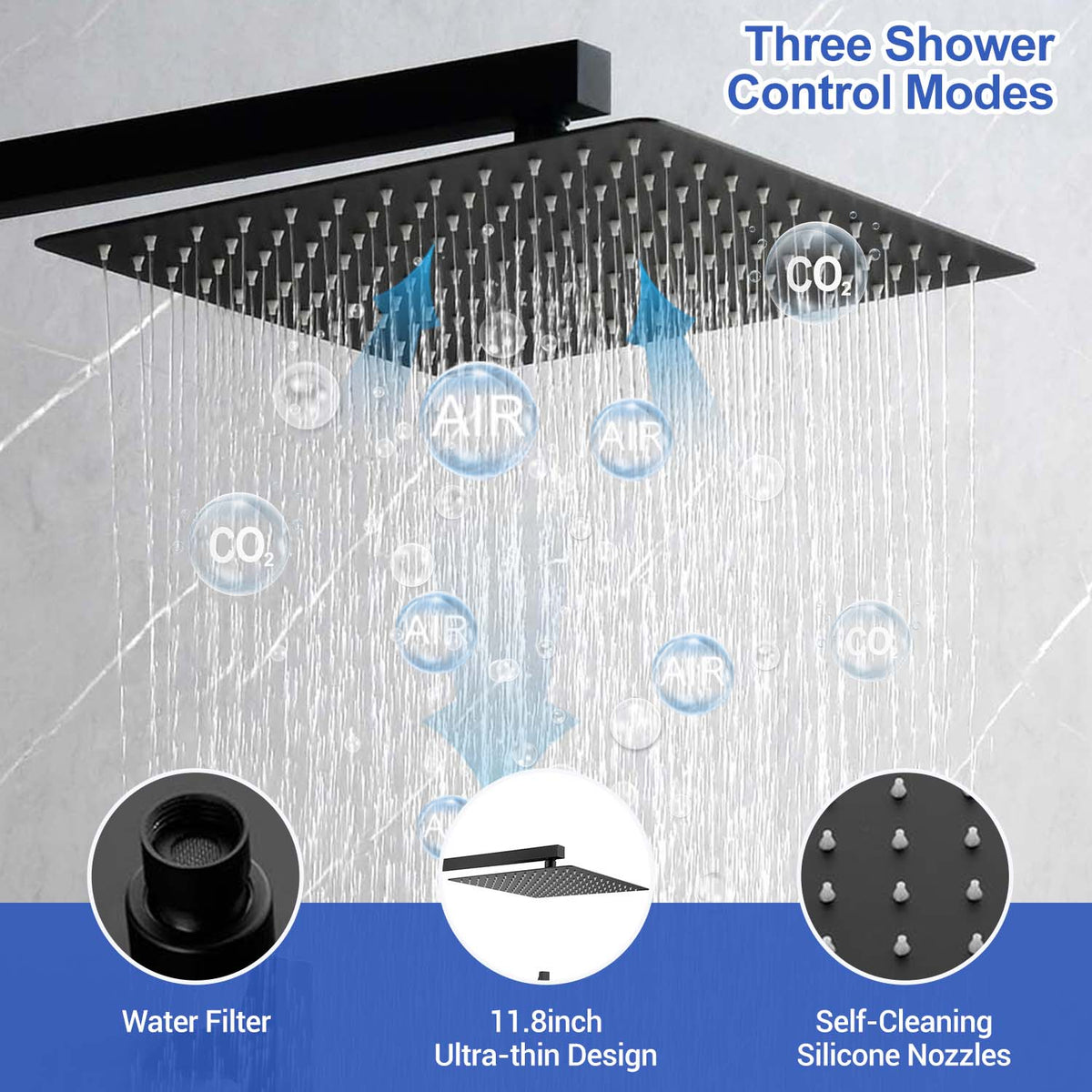 RAINLEX Wall-Mounted Rain Shower System with SUS304 Shower Head, Hand Shower, Slide Bar