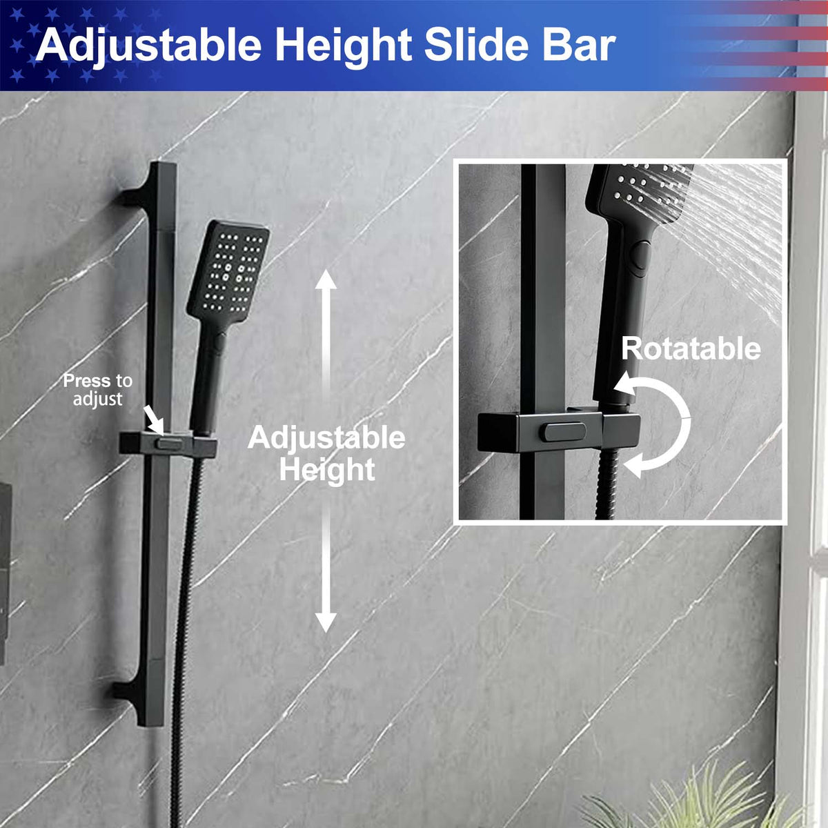 RAINLEX Wall-Mounted Rain Shower System with SUS304 Shower Head, Hand Shower, Slide Bar