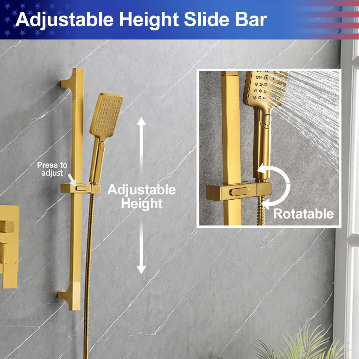 RAINLEX Wall-Mounted Rain Shower System with SUS304 Shower Head, Hand Shower, Slide Bar