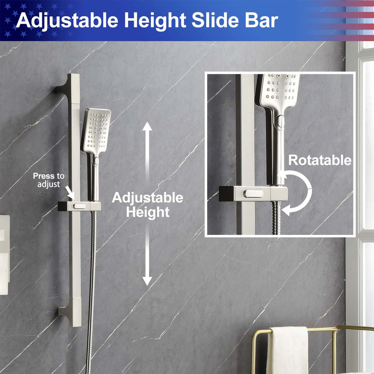 RAINLEX Wall-Mounted Rain Shower System with SUS304 Shower Head, Hand Shower, Slide Bar