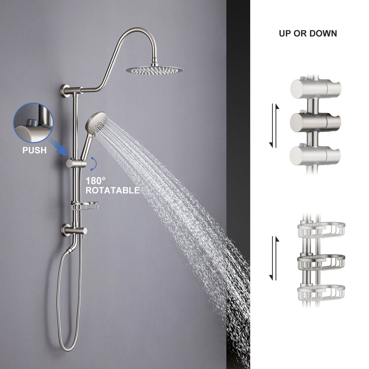 Système de douche avec pomme de douche à effet pluie et douche à main RX2001